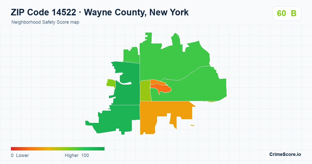 ZIP Code 14522 in Wayne County, New York neighborhood Safety Score map