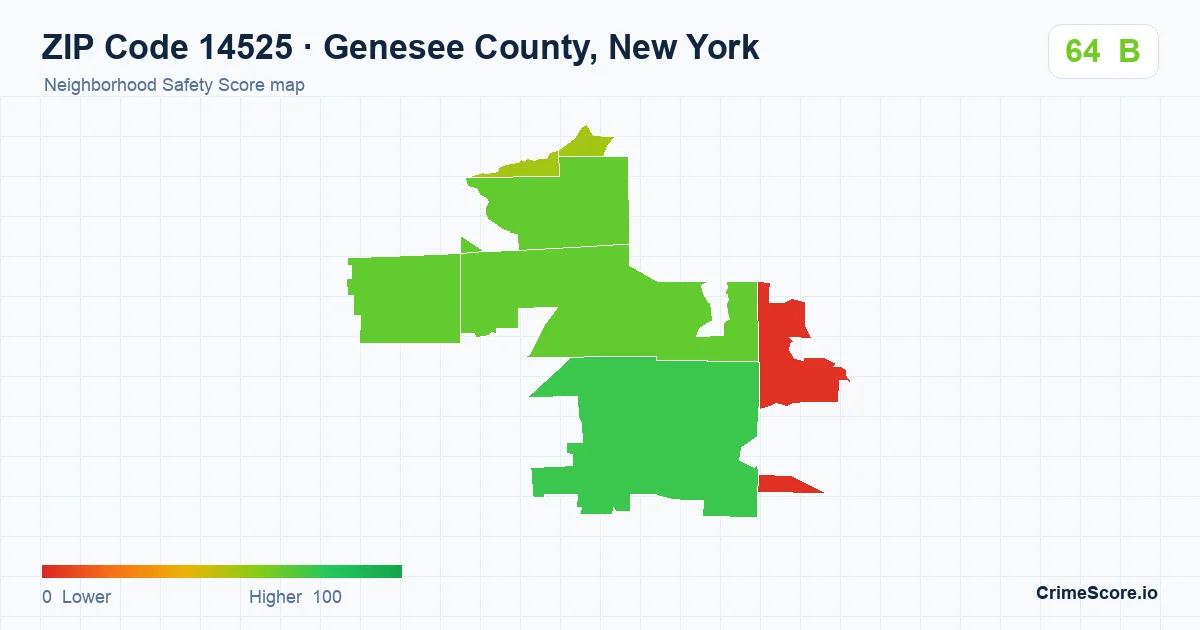 ZIP Code 14525 in Genesee County, New York neighborhood Safety Score map