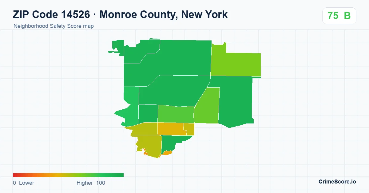 ZIP Code 14526 in Monroe County, New York neighborhood Safety Score map