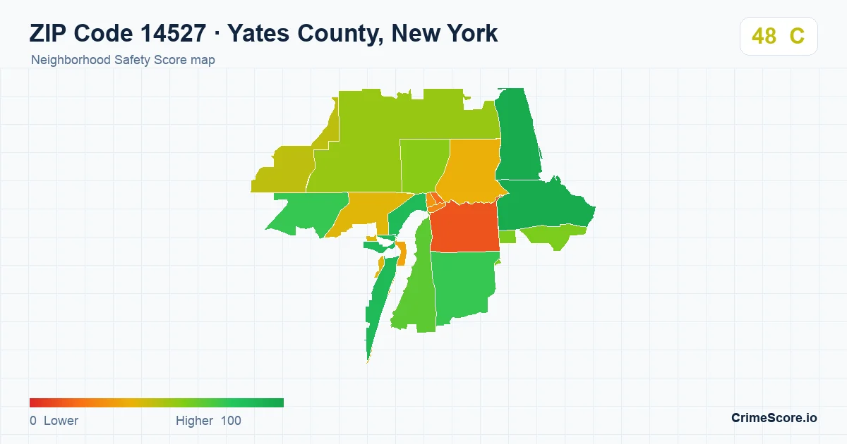 ZIP Code 14527 in Yates County, New York neighborhood Safety Score map