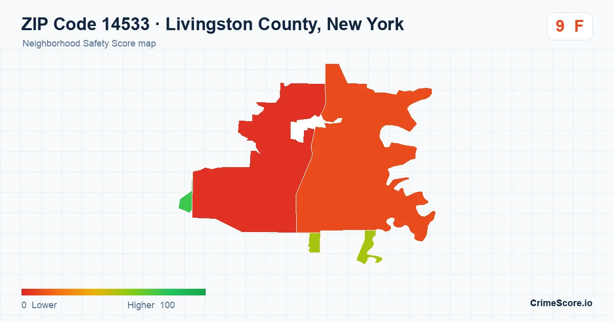 ZIP Code 14533 in Livingston County, New York neighborhood Safety Score map