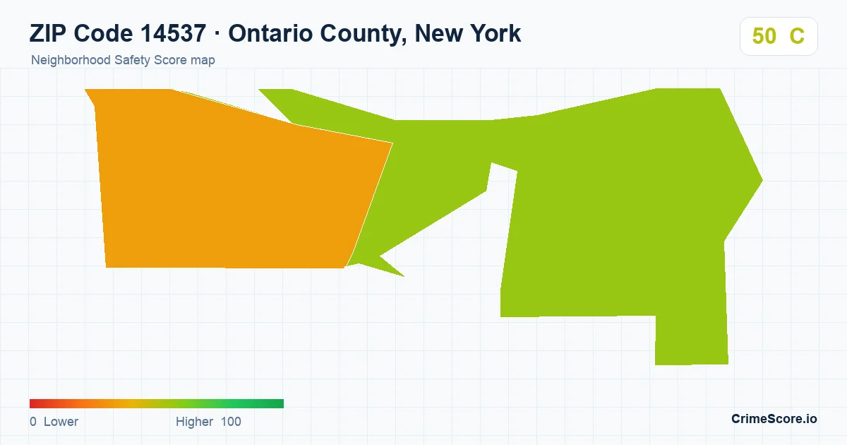 ZIP Code 14537 in Ontario County, New York neighborhood Safety Score map