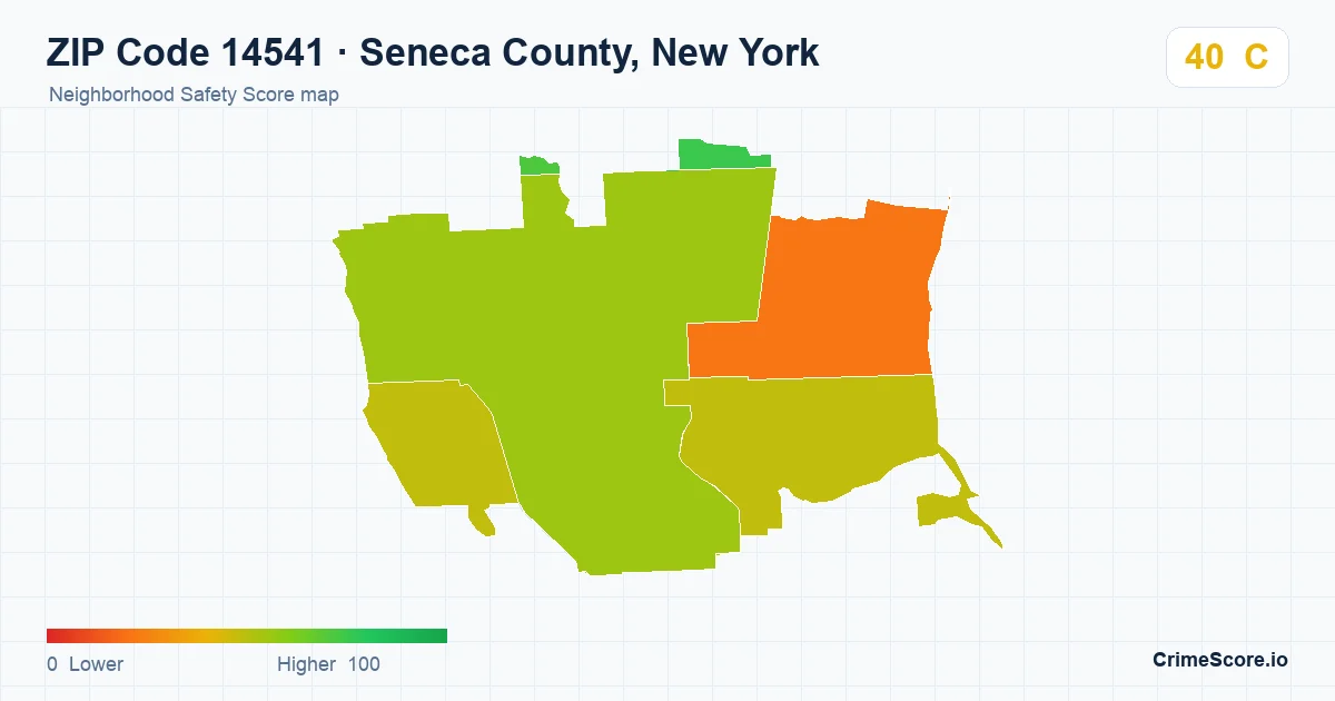 ZIP Code 14541 in Seneca County, New York neighborhood Safety Score map