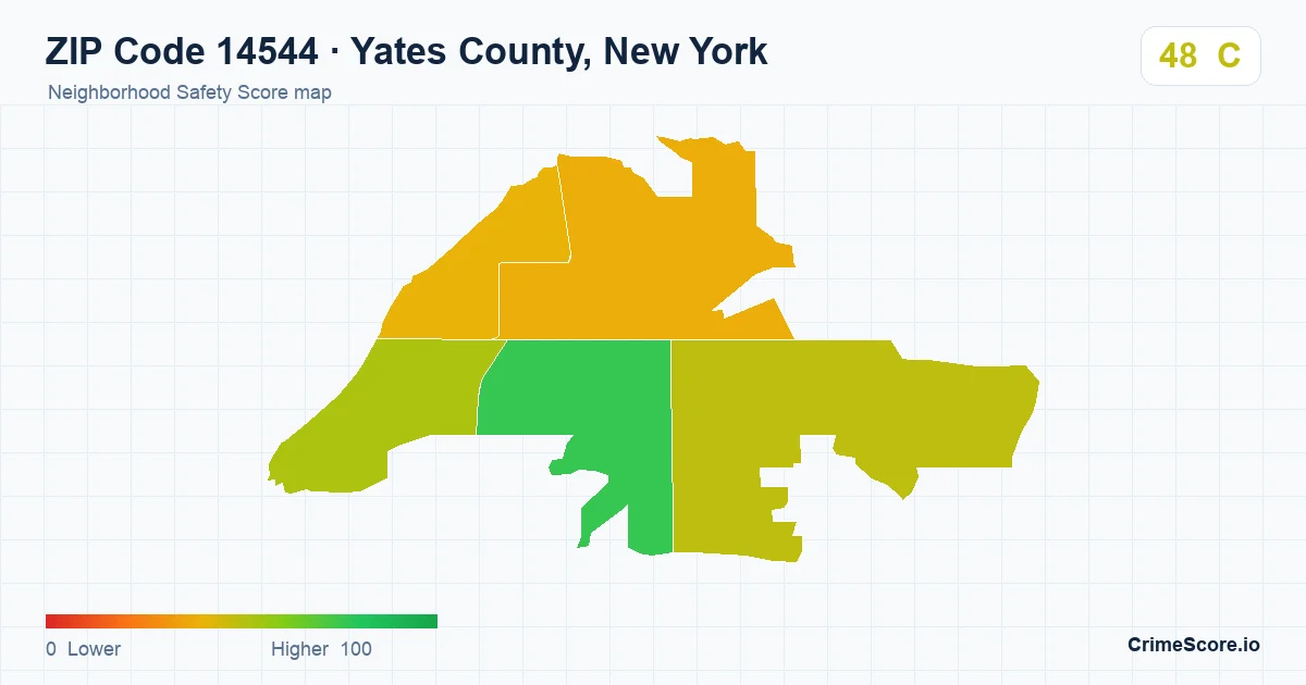 ZIP Code 14544 in Yates County, New York neighborhood Safety Score map