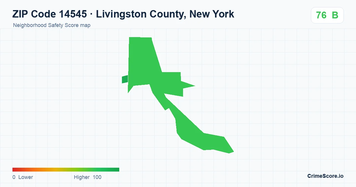 ZIP Code 14545 in Livingston County, New York neighborhood Safety Score map