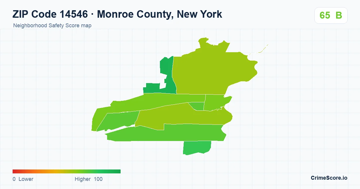 ZIP Code 14546 in Monroe County, New York neighborhood Safety Score map