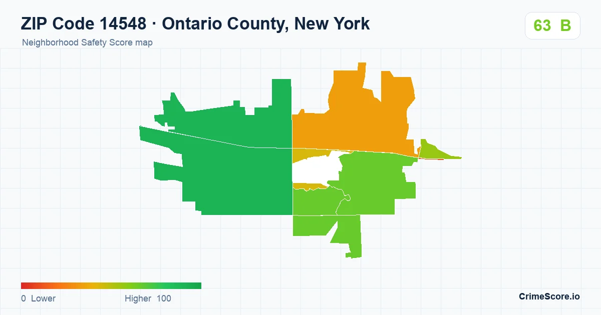 ZIP Code 14548 in Ontario County, New York neighborhood Safety Score map