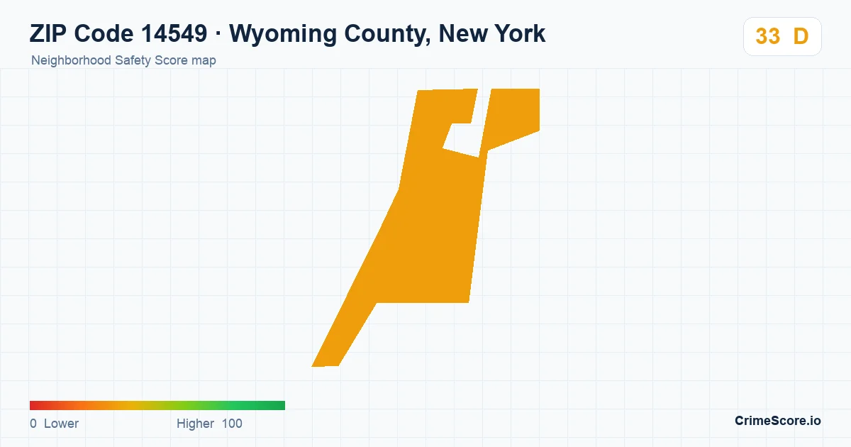 ZIP Code 14549 in Wyoming County, New York neighborhood Safety Score map