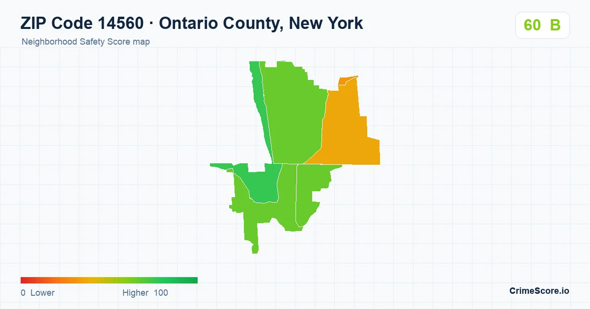 ZIP Code 14560 in Ontario County, New York neighborhood Safety Score map