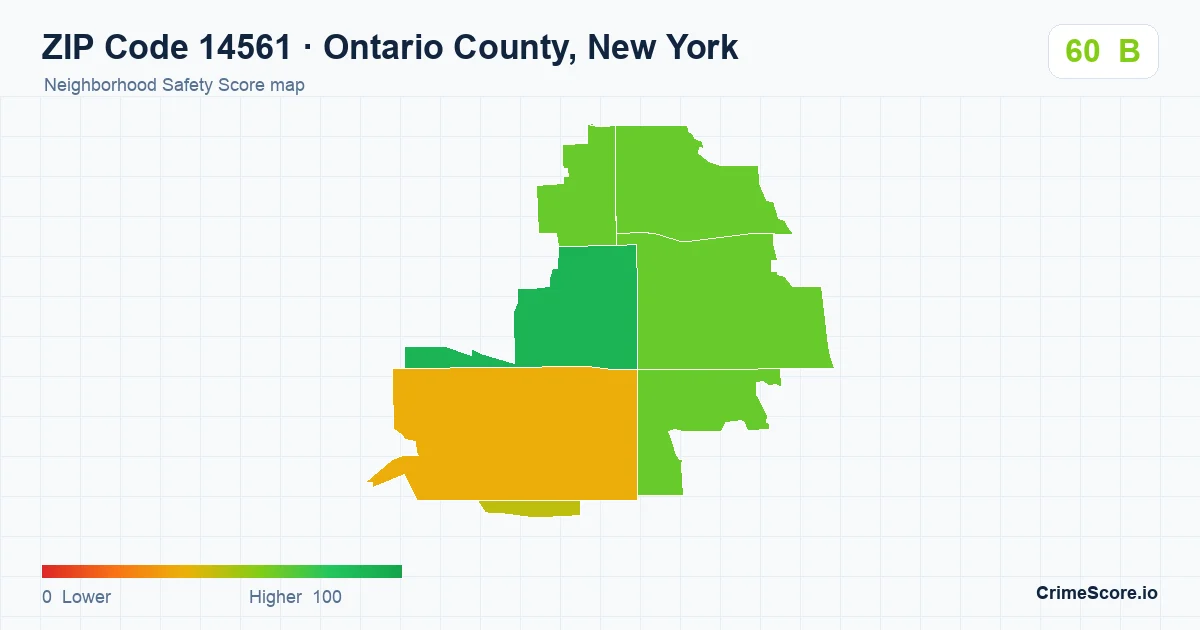 ZIP Code 14561 in Ontario County, New York neighborhood Safety Score map