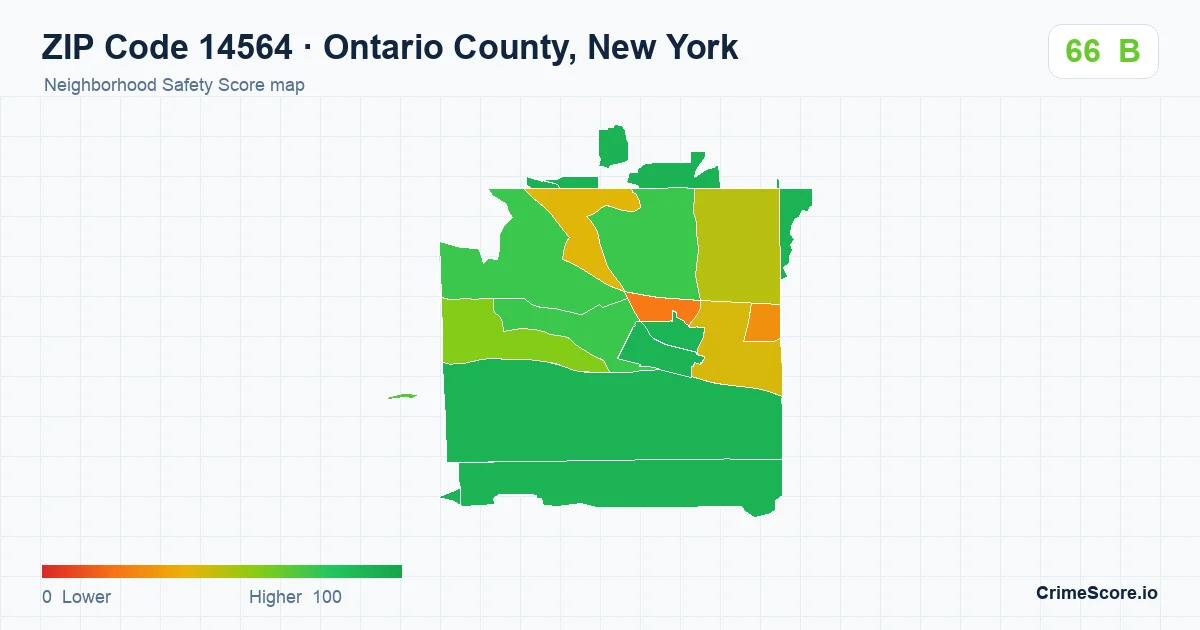 ZIP Code 14564 in Ontario County, New York neighborhood Safety Score map