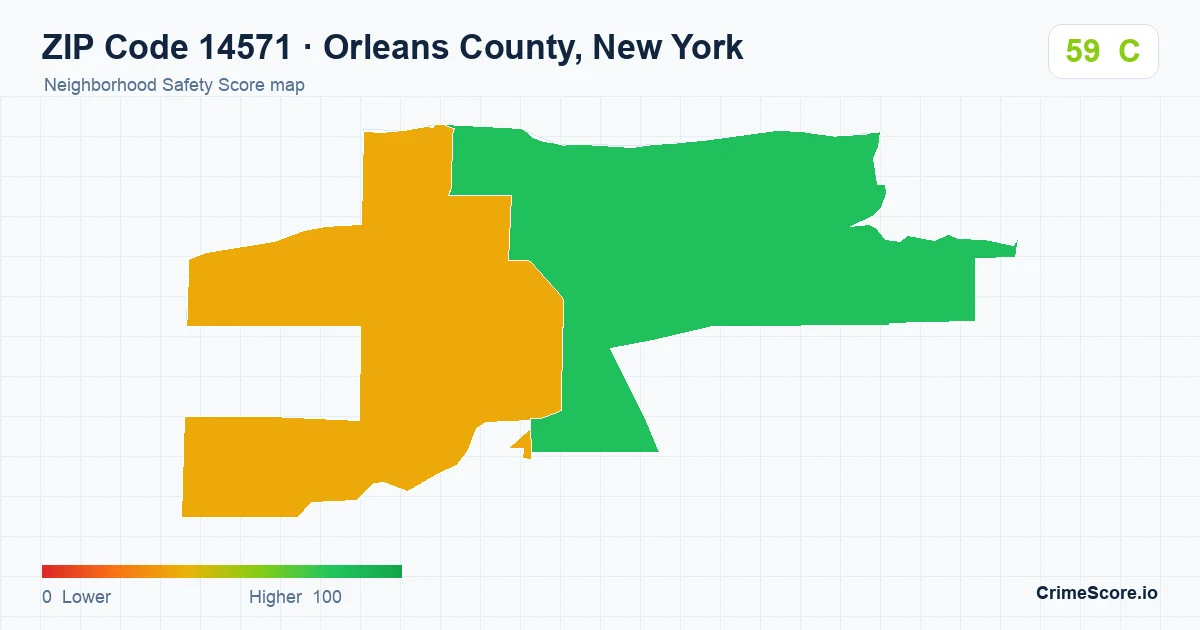 ZIP Code 14571 in Orleans County, New York neighborhood Safety Score map