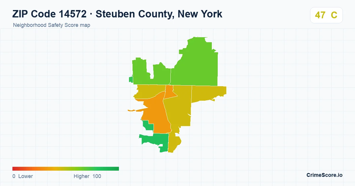 ZIP Code 14572 in Steuben County, New York neighborhood Safety Score map