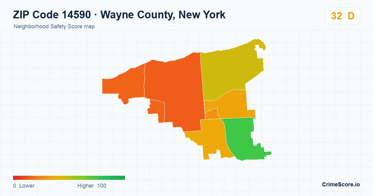ZIP Code 14590 in Wayne County, New York neighborhood Safety Score map