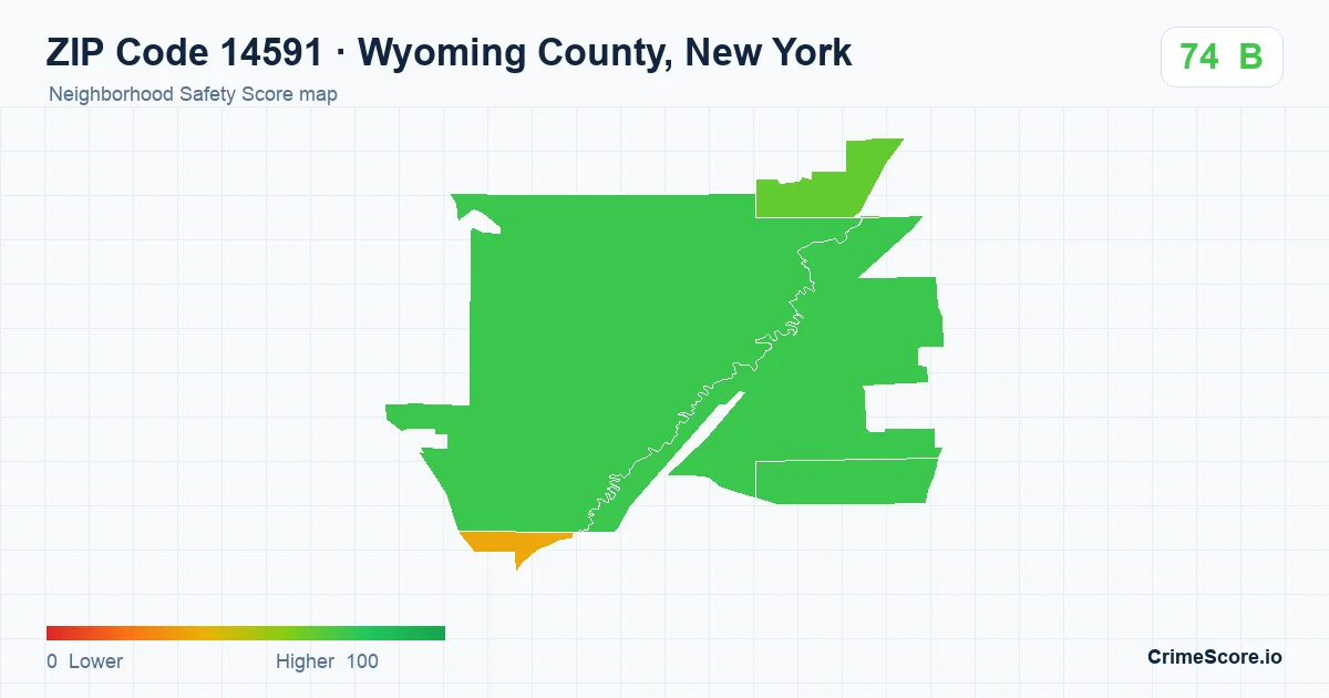 ZIP Code 14591 in Wyoming County, New York neighborhood Safety Score map