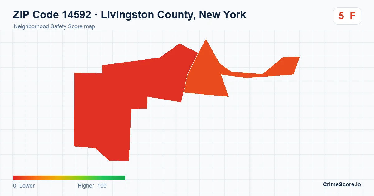 ZIP Code 14592 in Livingston County, New York neighborhood Safety Score map