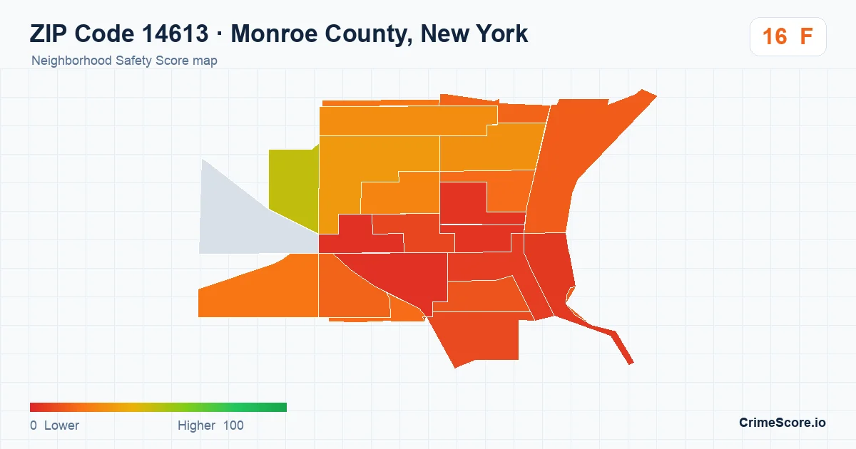 ZIP Code 14613 in Monroe County, New York neighborhood Safety Score map