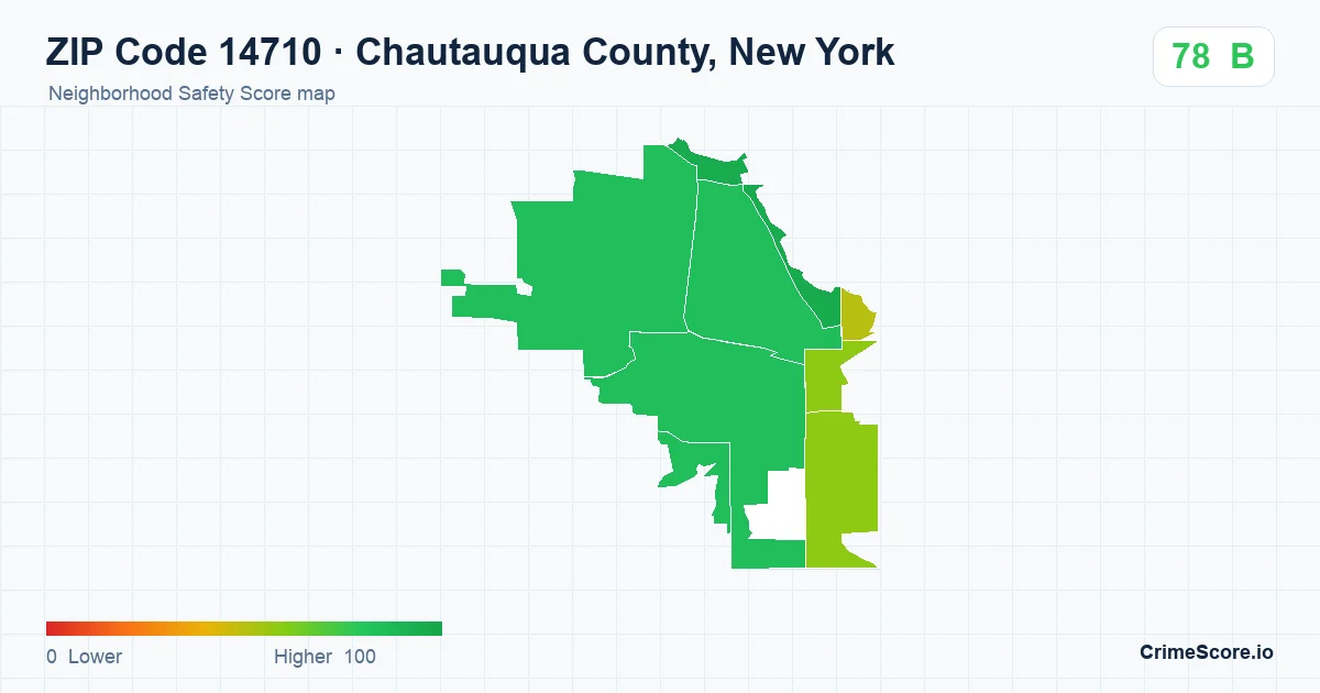 ZIP Code 14710 in Chautauqua County, New York neighborhood Safety Score map