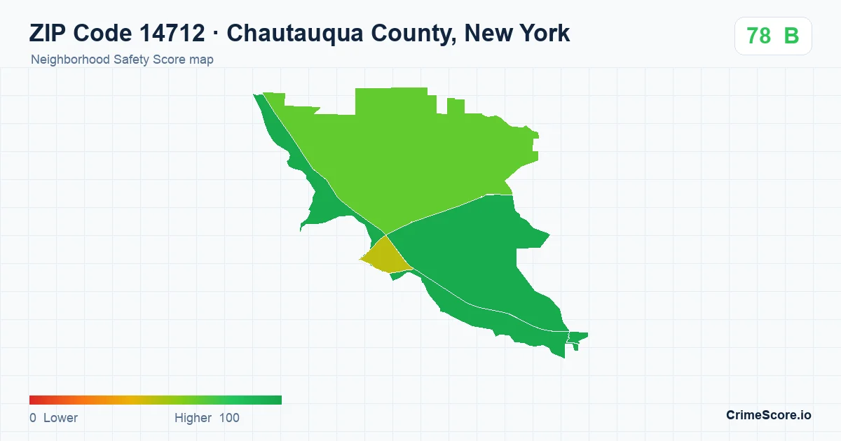 ZIP Code 14712 in Chautauqua County, New York neighborhood Safety Score map