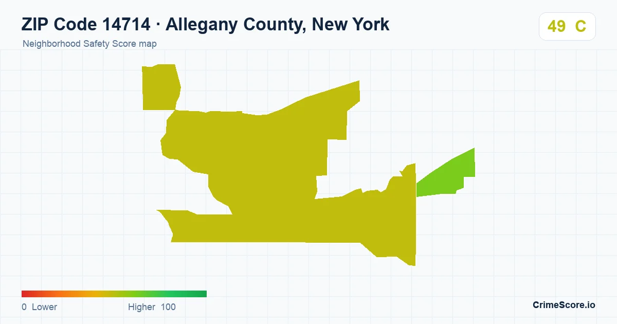 ZIP Code 14714 in Allegany County, New York neighborhood Safety Score map