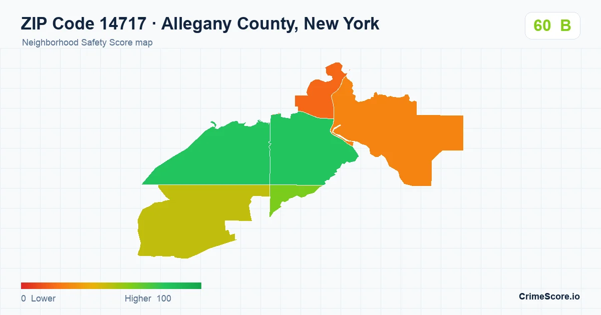 ZIP Code 14717 in Allegany County, New York neighborhood Safety Score map