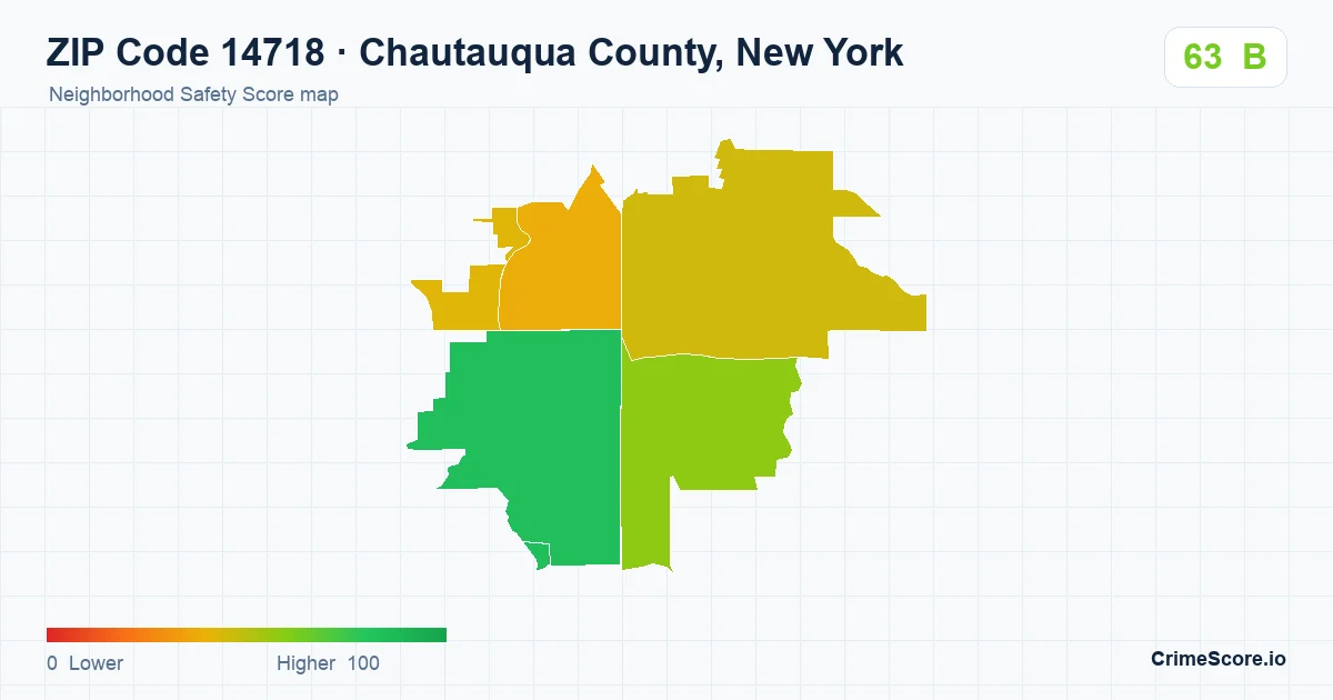 ZIP Code 14718 in Chautauqua County, New York neighborhood Safety Score map