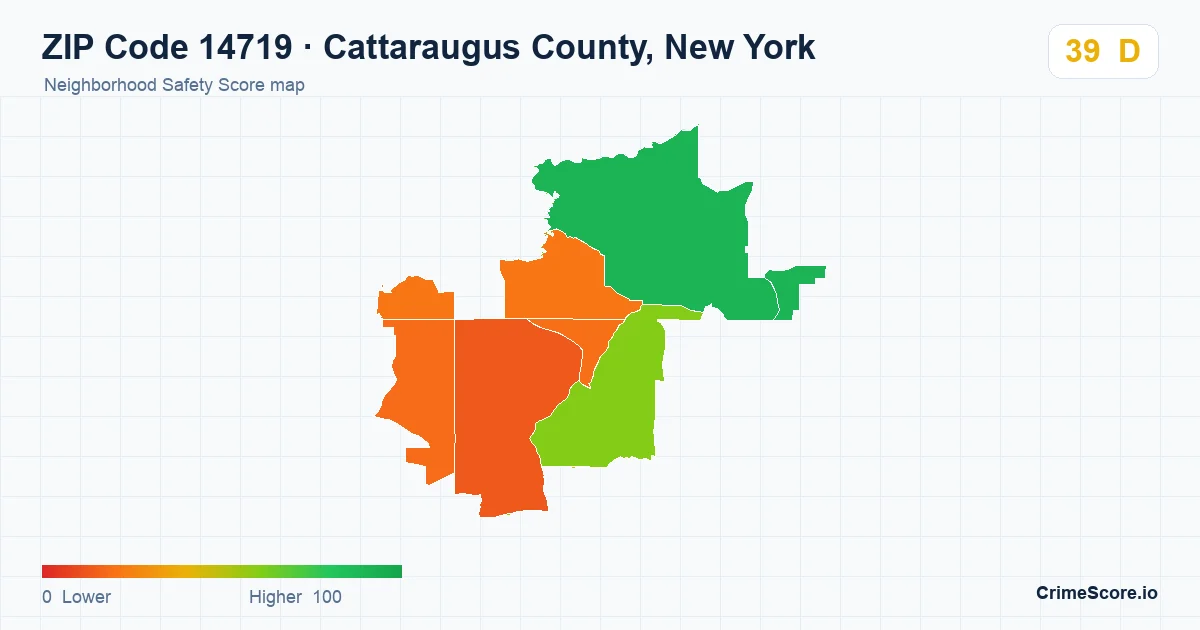 ZIP Code 14719 in Cattaraugus County, New York neighborhood Safety Score map