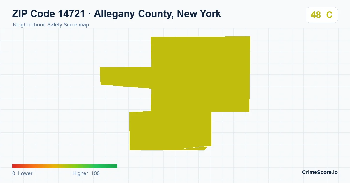 ZIP Code 14721 in Allegany County, New York neighborhood Safety Score map