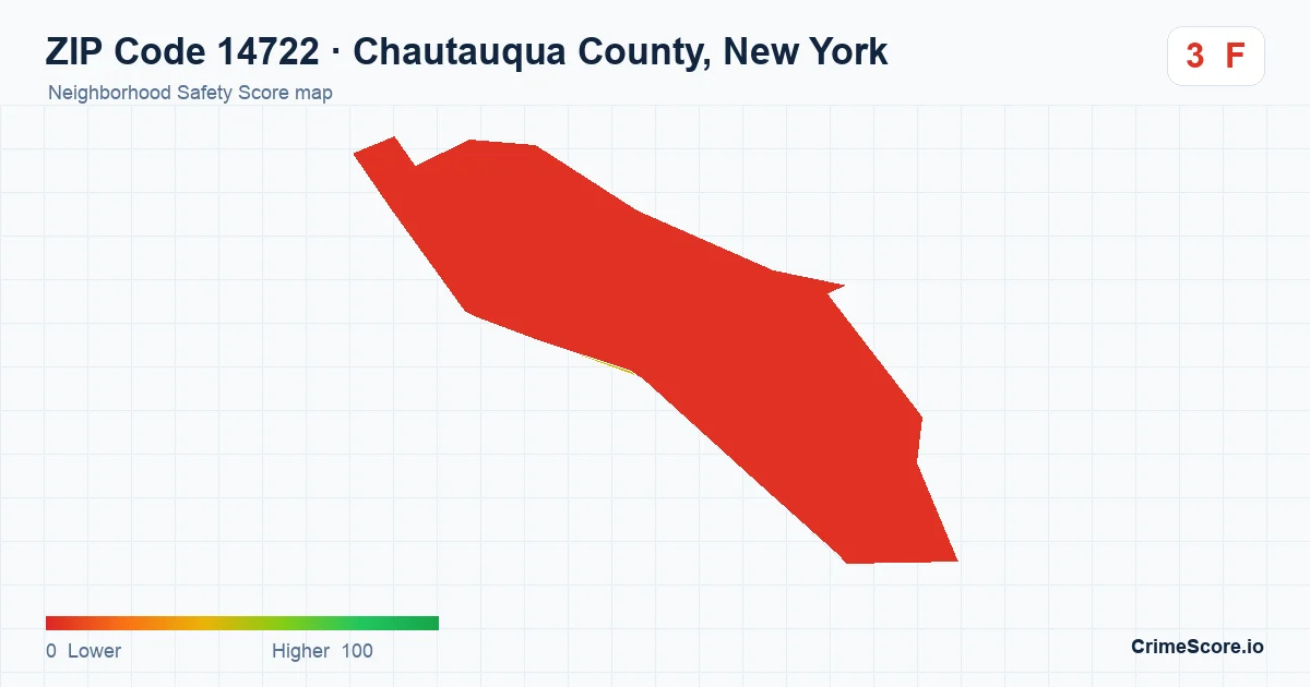 ZIP Code 14722 in Chautauqua County, New York neighborhood Safety Score map