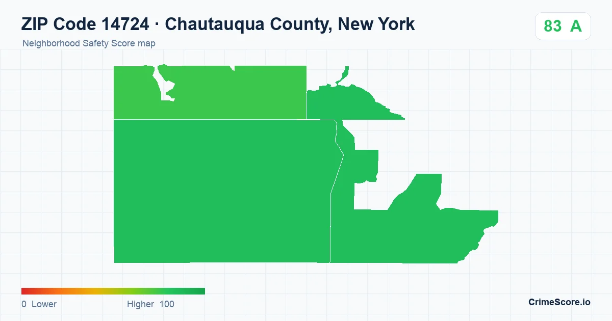 ZIP Code 14724 in Chautauqua County, New York neighborhood Safety Score map