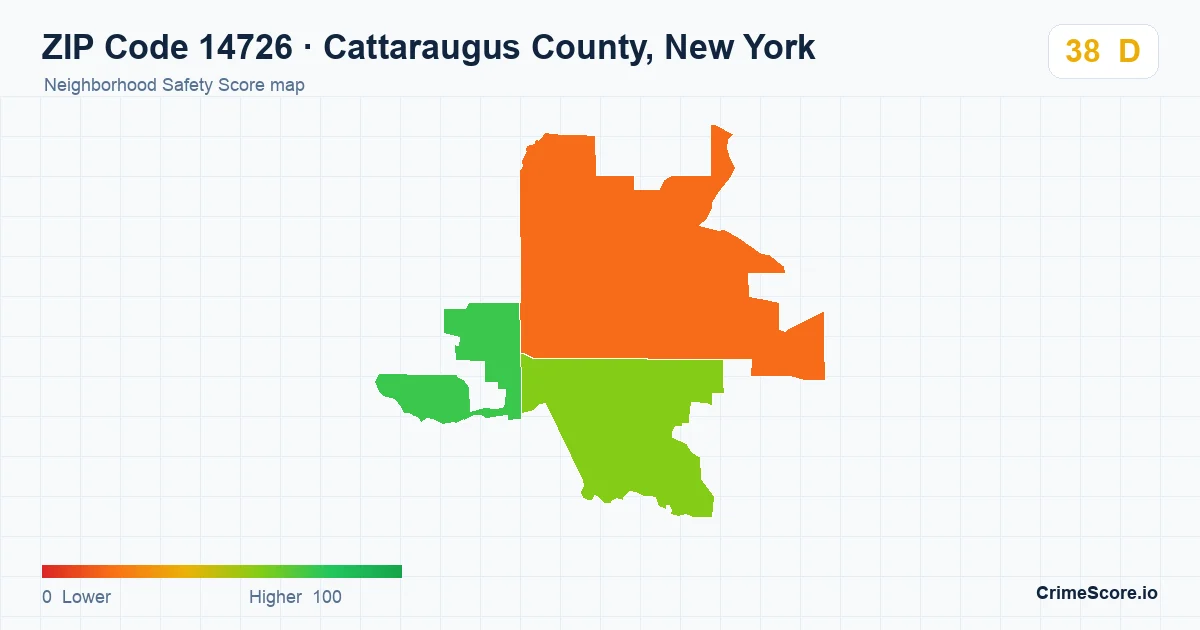 ZIP Code 14726 in Cattaraugus County, New York neighborhood Safety Score map