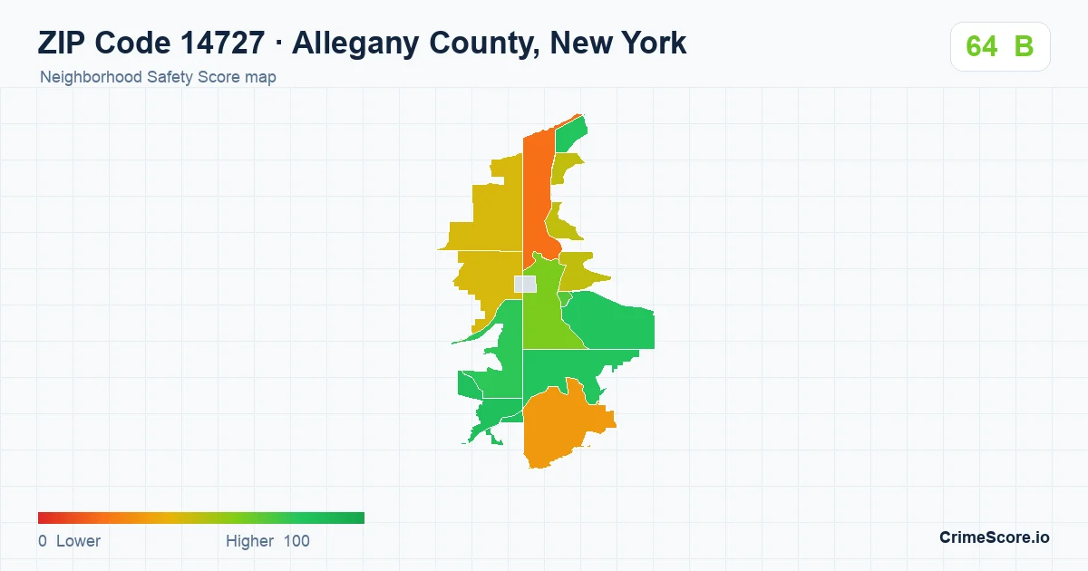 ZIP Code 14727 in Allegany County, New York neighborhood Safety Score map