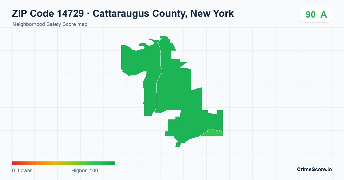 ZIP Code 14729 in Cattaraugus County, New York neighborhood Safety Score map
