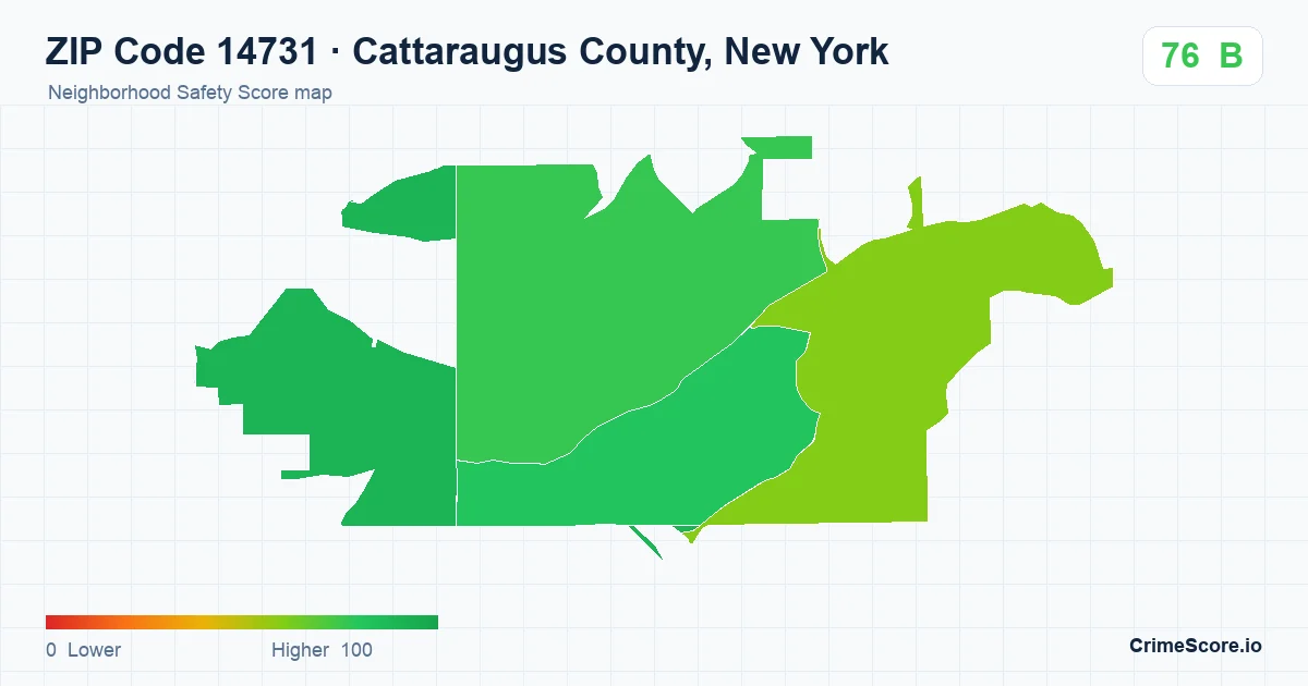 ZIP Code 14731 in Cattaraugus County, New York neighborhood Safety Score map