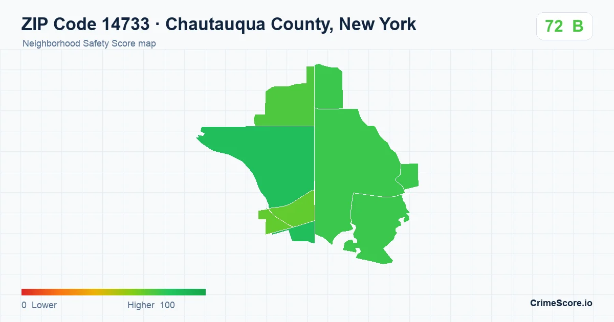 ZIP Code 14733 in Chautauqua County, New York neighborhood Safety Score map