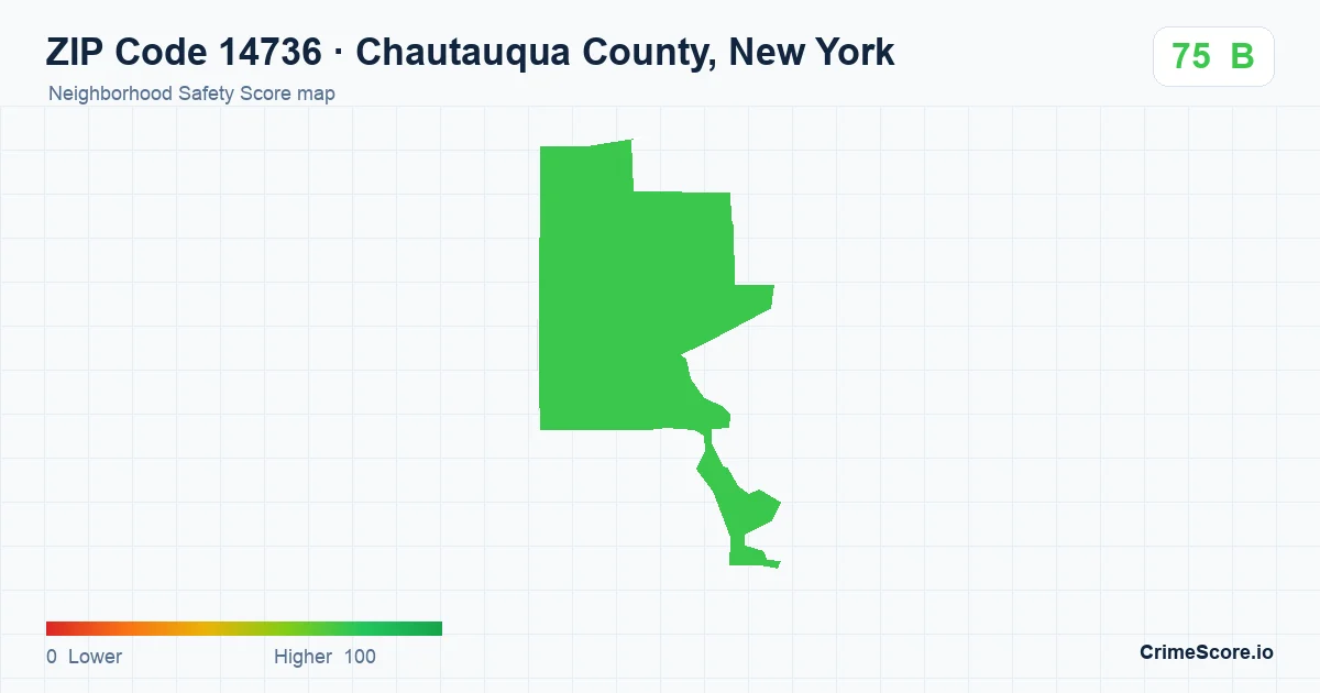 ZIP Code 14736 in Chautauqua County, New York neighborhood Safety Score map