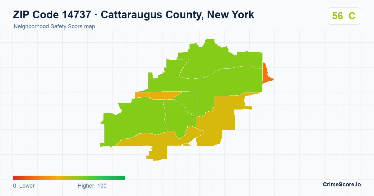 ZIP Code 14737 in Cattaraugus County, New York neighborhood Safety Score map