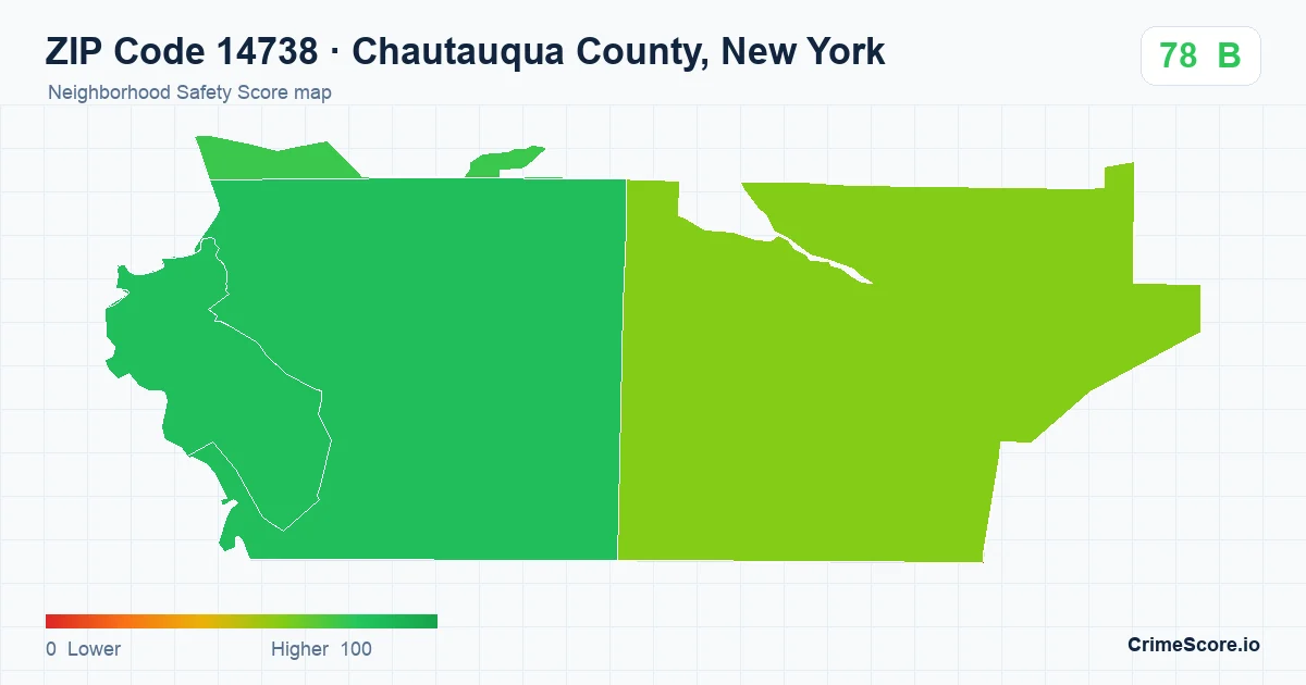 ZIP Code 14738 in Chautauqua County, New York neighborhood Safety Score map