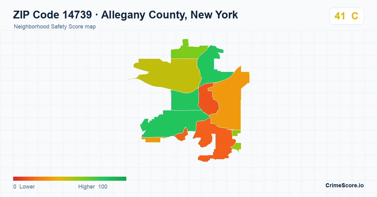 ZIP Code 14739 in Allegany County, New York neighborhood Safety Score map