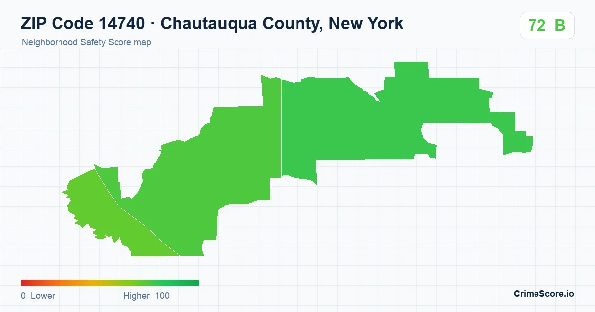ZIP Code 14740 in Chautauqua County, New York neighborhood Safety Score map