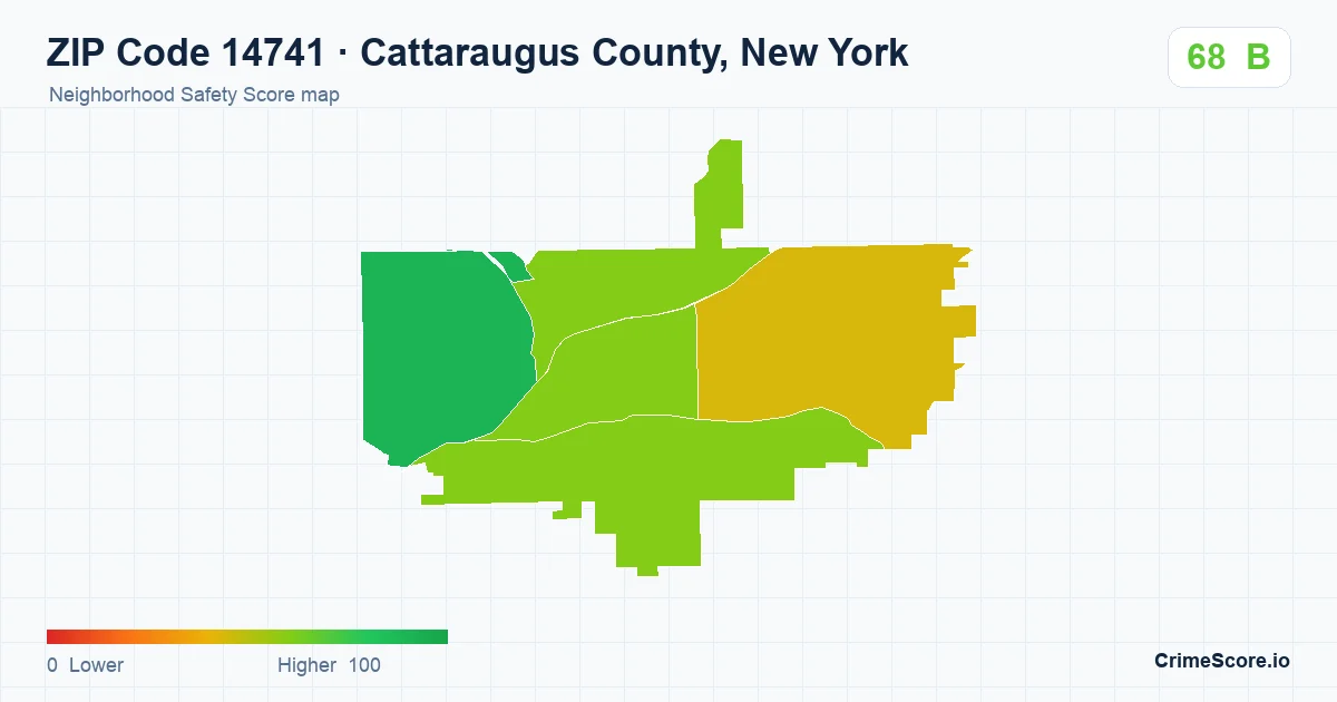 ZIP Code 14741 in Cattaraugus County, New York neighborhood Safety Score map