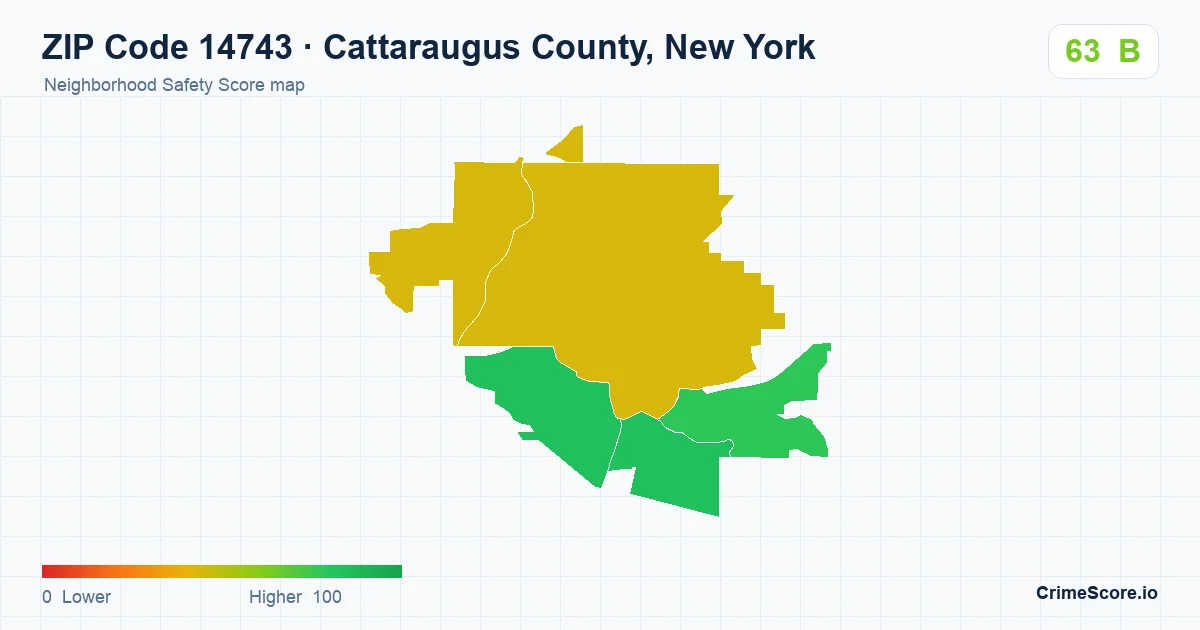ZIP Code 14743 in Cattaraugus County, New York neighborhood Safety Score map