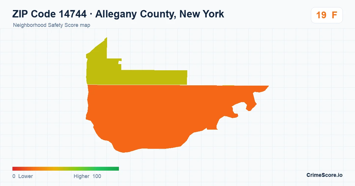 ZIP Code 14744 in Allegany County, New York neighborhood Safety Score map