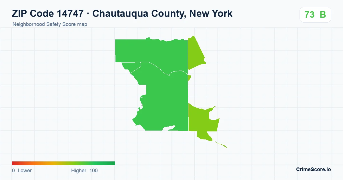 ZIP Code 14747 in Chautauqua County, New York neighborhood Safety Score map