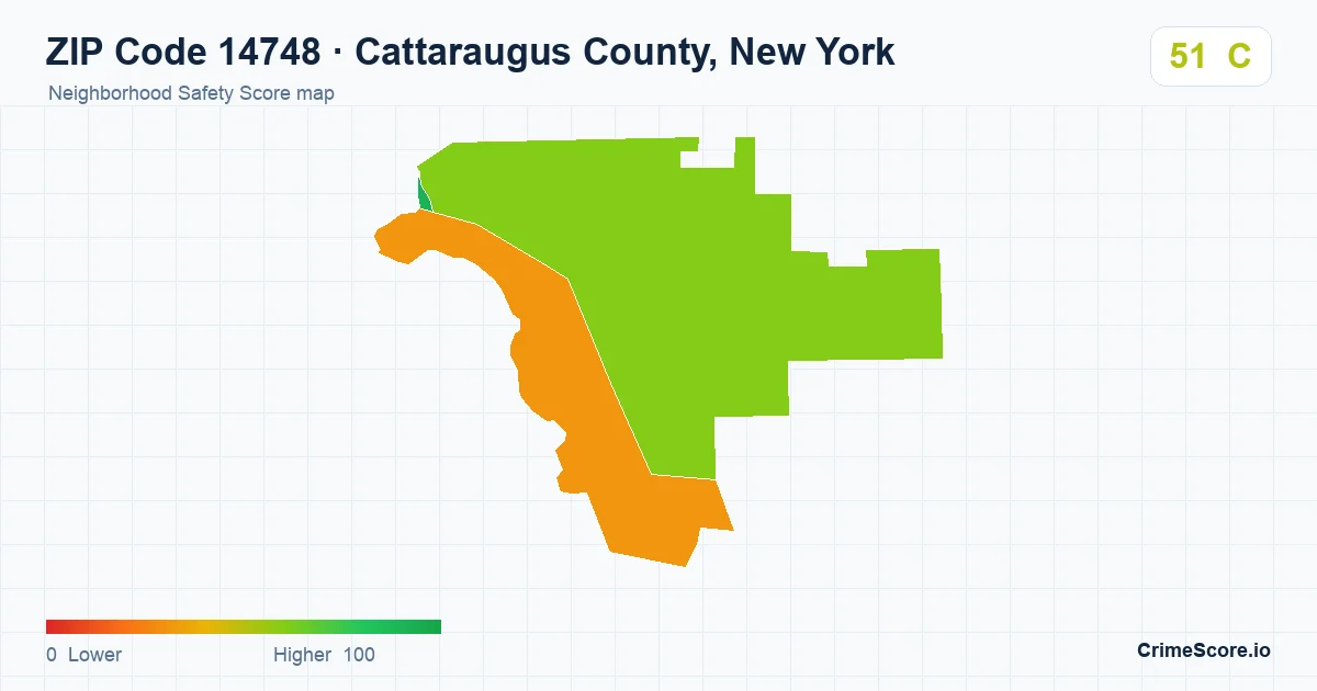 ZIP Code 14748 in Cattaraugus County, New York neighborhood Safety Score map