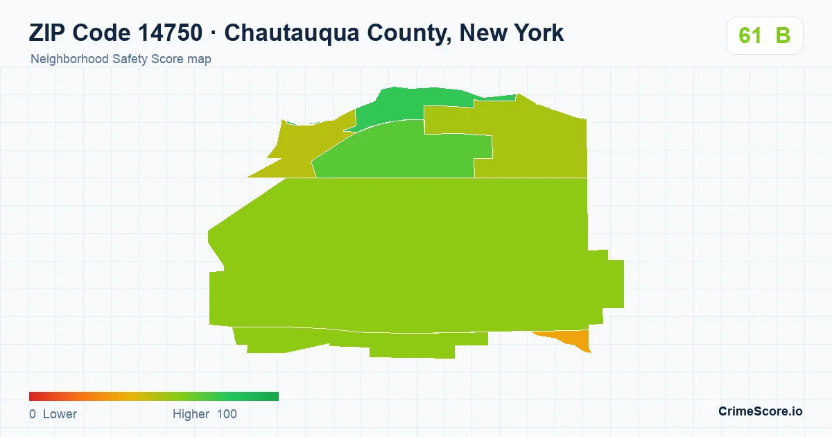 ZIP Code 14750 in Chautauqua County, New York neighborhood Safety Score map