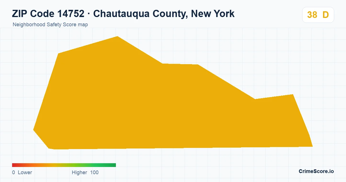 ZIP Code 14752 in Chautauqua County, New York neighborhood Safety Score map