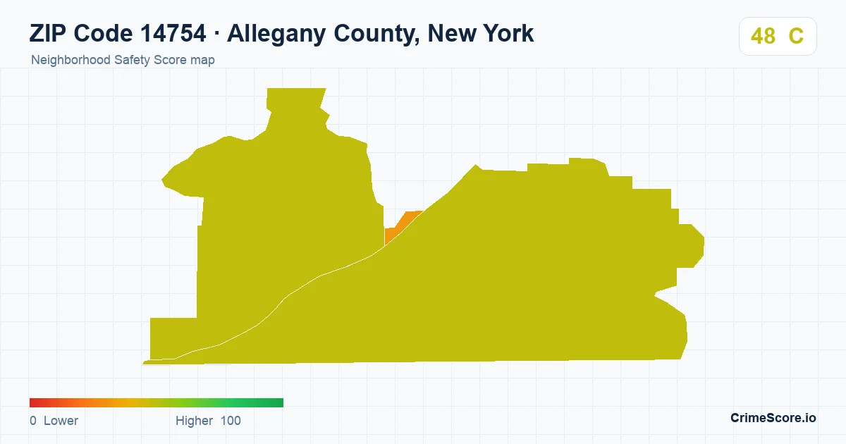 ZIP Code 14754 in Allegany County, New York neighborhood Safety Score map