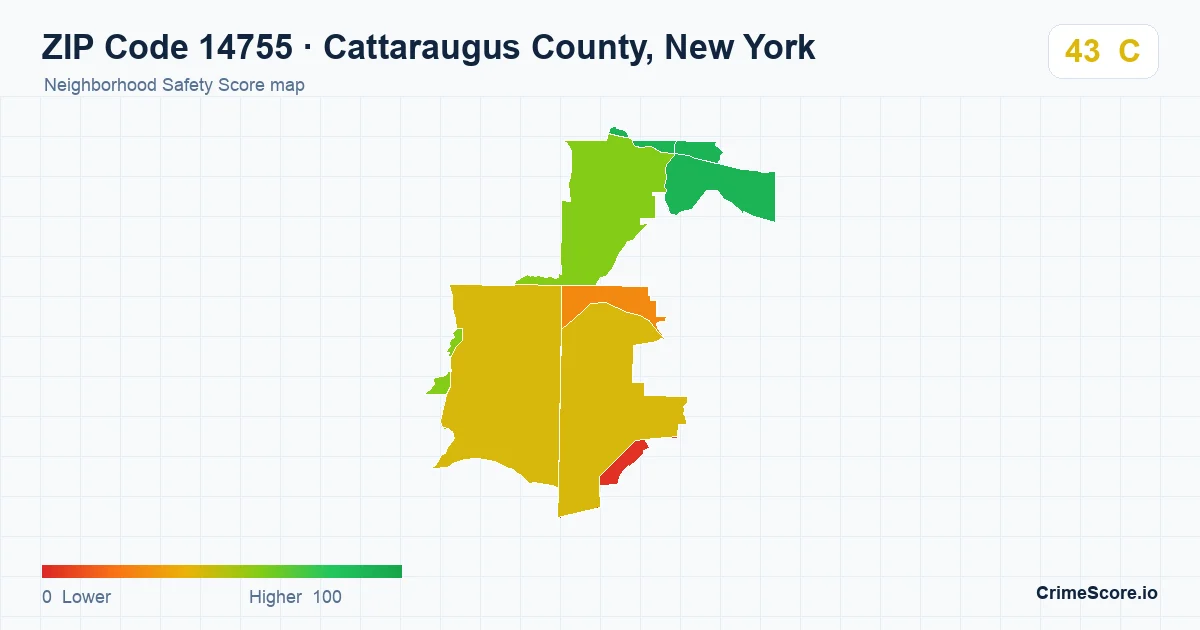ZIP Code 14755 in Cattaraugus County, New York neighborhood Safety Score map