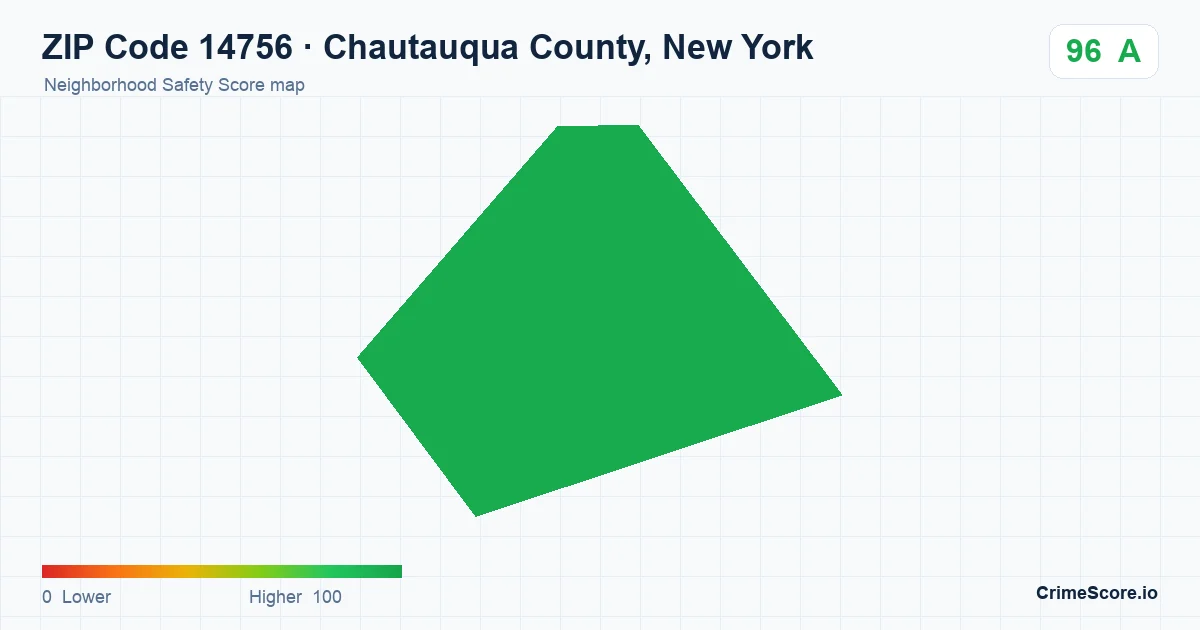 ZIP Code 14756 in Chautauqua County, New York neighborhood Safety Score map